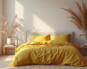 Turmeric satin bedding set 1 Duvet cover and 2 Pillowcases Cotton satin bedding Comforter cover set