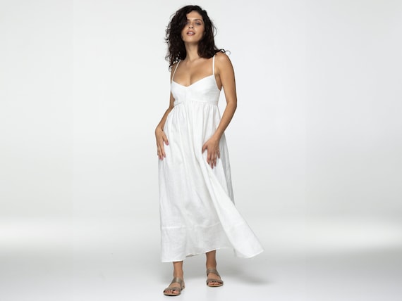Buy White Linen Maxi Slip Dress Jane Long Strap Cami Dress Simple Basic  Summer Dress Minimalist Casual Pure Linen Dress Custom Size Online in India 