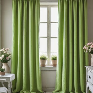 Lime linen curtain Rustic Natural Drapes pair blackout or regular, with optional cotton lining, custom sizing available