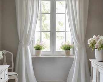 White 100% Linen curtain \ One panel \ Sheer or Blackout