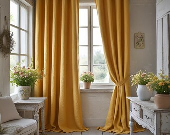 Marigold 100% Linen curtain \ One panel \ Sheer or Blackout