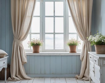 Oat 100% Linen curtain \ One panel \ Sheer or Blackout
