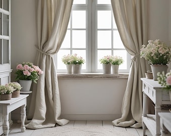 Sand 100% Linen curtain \ One panel \ Sheer or Blackout