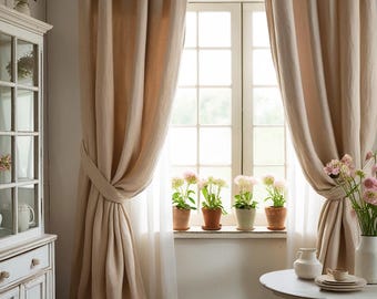 Caramel 100% Linen curtain \ One panel \ Sheer or Blackout