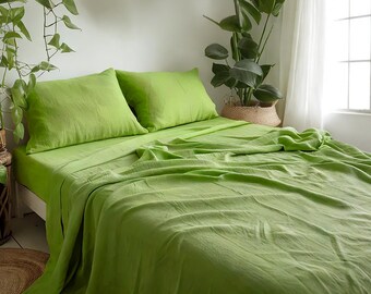 Lençol de cima de linho lima 1 Lençol de cima Roupa de cama 100% linho lavada a pedra para conforto natural