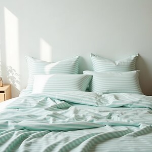 Mint Stripe Cotton 1 Duvet cover Checkered Comforter cover set Cozy Bedroom Decor Cotton duvet