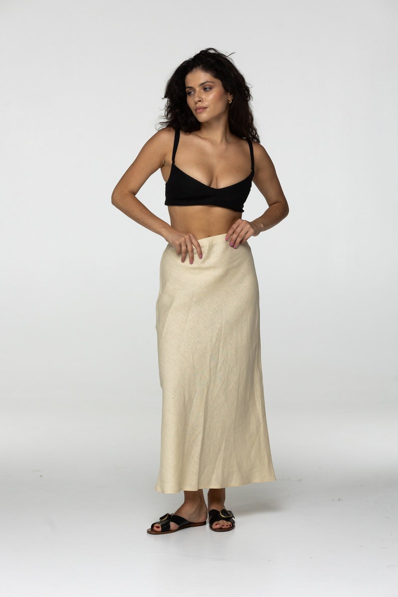 Fit Oat linen maxi skirt Nina Summer skirt with elastic waistband and lining High waist office linen skirts Custom Plus size image 1