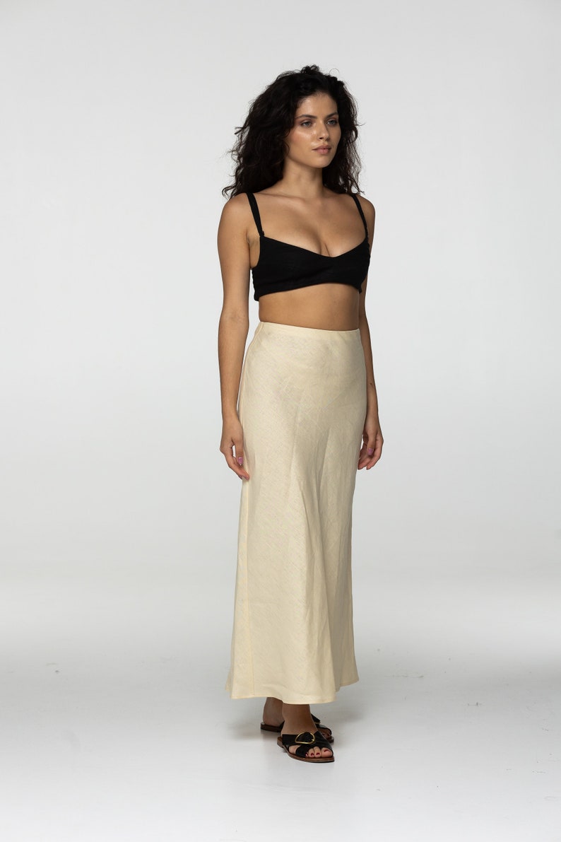Fit Oat linen maxi skirt Nina Summer skirt with elastic waistband and lining High waist office linen skirts Custom Plus size image 9