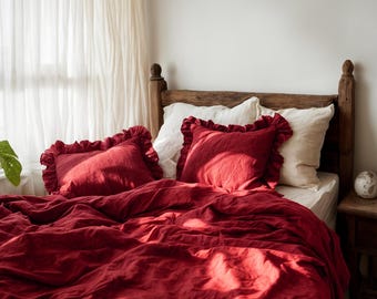 Marsala ruffled linen pillow cover Soft Linen Pillowcase with in Standard, Queen, King or Custom Sizes