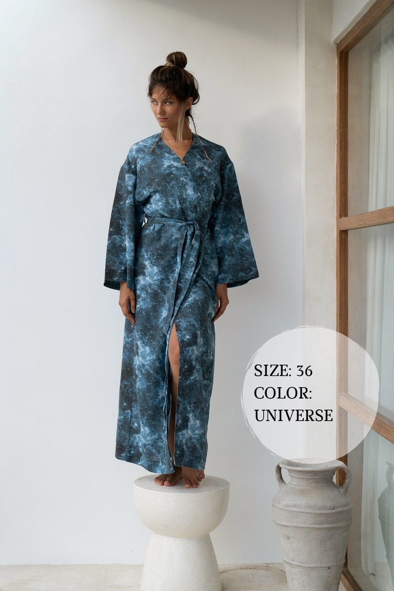 Amber linen kimono maxi dress Lexa Japanese kimono robe Softened linen long wrap dress Kimono wrap dress with belt Custom sizes image 9
