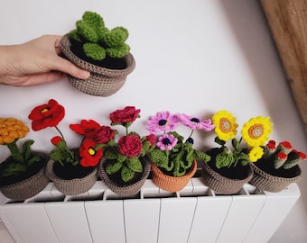 Pot de plantes et de fleurs au crochet de 7 cm/11 cm