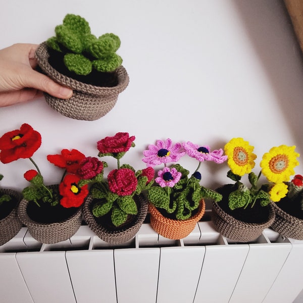 Pot de plantes et de fleurs au crochet de 7 cm/11 cm