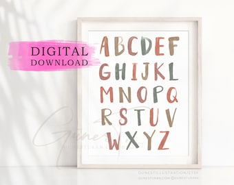 ABC for Kids, Watercolor Alphabet Printable Nursery Wall Art, Gender Neutral ABCD Print, Educational Baby Room Decor / Instant / DOWNLOAD
