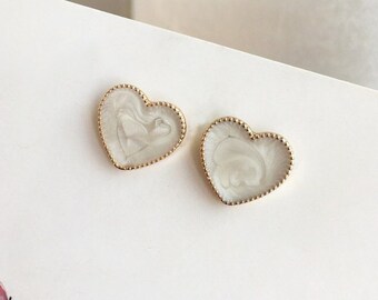 Heart Shaped Pearl Effect Gold Beads Stud Earring | Everyday | Elegant | Affordable | Luxury | Bridesmaid | Birthday | Valentines | For Her