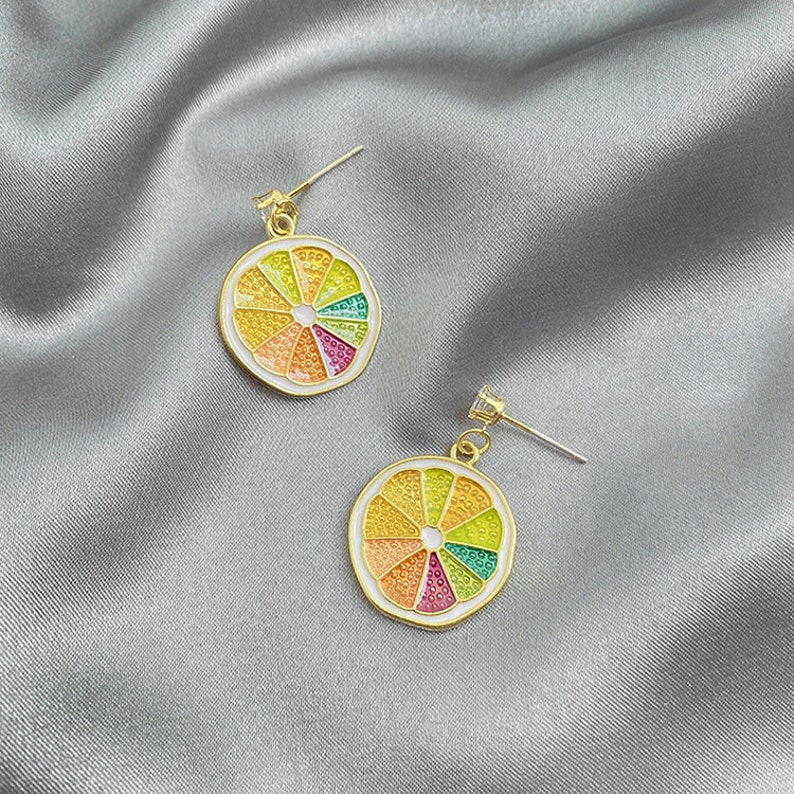 Summer Vacay Vibe Colourful Lemon Decor Dangle Drop Earring Pushback Clip On Available Statement Earring Bridesmaid Birthday Gift For Her image 2