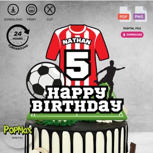 Personalized Printable Birthday Cake Topper | Digital File for Soccer FIFA Theme Kids Birthday Party Decorations | Not Editable