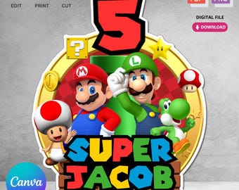 Bewerkbare afdrukbare verjaardagstaarttopper | Aangepaste digitale sjabloon voor decoraties voor kinderverjaardagen