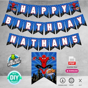Personalized Spiderman Birthday Banner - Set Of 2 Party Decoration Posters For Kids 8 thumbnail image