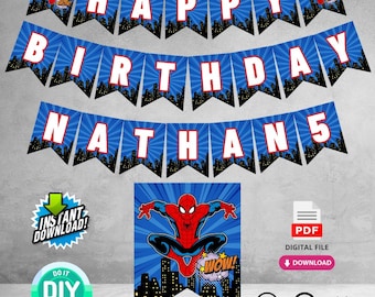 Banner per feste di compleanno di supereroi stampabile con download immediato / Aggiungi nome ed età fai da te / Download digitale per decorazioni per feste di compleanno per bambini