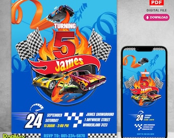 Personalized Printable Birthday Invitation Card | Digital Download for Race Car Theme Birthday Party | Not Editable