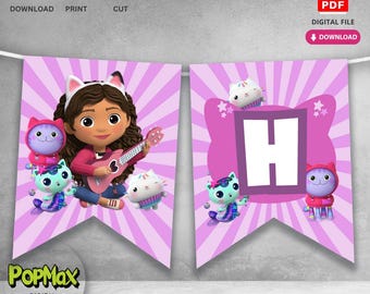 Instant Download Printable Gabby Cat Birthday Party Banner Bunting | Digital Download DIY Alphabets Numbers | Not Editable 0712