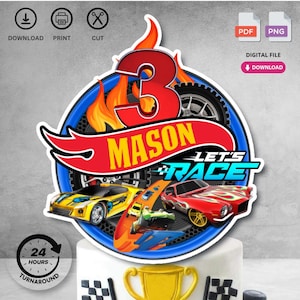 Personalized Printable Racing Car Monster Truck Birthday Cake Topper | Digital Download for Kids Birthday Party Decorations | Not Editable
