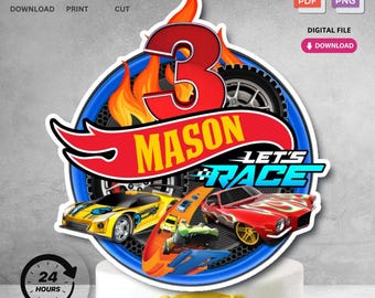 Decorazione per torta di compleanno a forma di auto da corsa Monster Truck, stampabile e personalizzata / Download digitale per decorazioni per feste di compleanno per bambini / Non modificabile