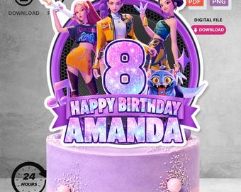Personalized Printable Kpop Girls Birthday Cake Topper | Custom Name and Age | Digital Download