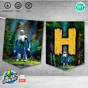 Instant Download Printable Robot Theme Birthday Party Banner | Digital Download for Kids Birthday Party Decorations | Not Editable