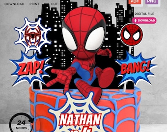 Personalized Printable Spidey DIY Birthday Cake Topper | Digital Download for Kids Birthday Party Decorations | Not Editable