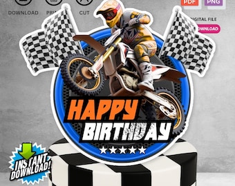 Download immediato stampabile di topper per torta di compleanno a forma di moto da cross / File digitale per decorazioni per feste di compleanno per bambini / Non modificabile