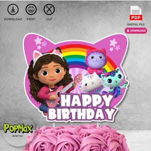 Adorno imprimible para tarta de cumpleaños (descarga instantánea) / Decoraciones digitales para fiestas de cumpleaños infantiles (no editables) 0712