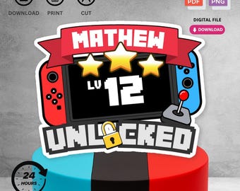 Personalized Printable Birthday Cake Topper | Digital File for Video Games Theme Kids Birthday Party Decorations | Not Editable