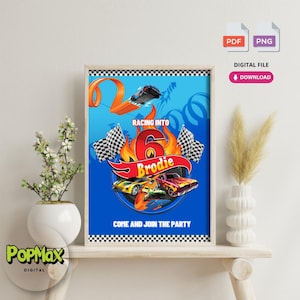 Pôster de aniversário personalizado para impressão | Download digital para festa de aniversário com tema de carro de corrida | Não editável