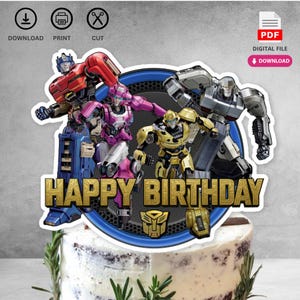 Instant Download Printable Birthday Cake Topper | Digital File for Cyber Robot Theme Kids Birthday Party Decorations | Not Editable