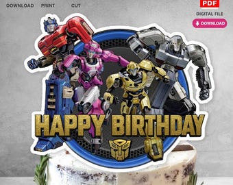 Instant Download Printable Birthday Cake Topper | Digital File for Cyber Robot Theme Kids Birthday Party Decorations | Not Editable