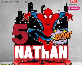 Personalized Printable Super Hero Birthday Cake Topper | Digital Download for Kids Birthday Party Decorations | Not Editable