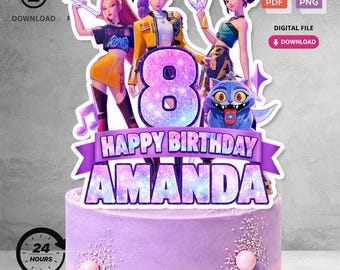 Personalized Printable Kpop Girls Birthday Cake Topper | Custom Name and Age | Digital Download