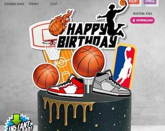 Instant Download Printable Birthday Cake Topper | Digital File for Basketball Theme Kids Birthday Party Decorations | Not Editable