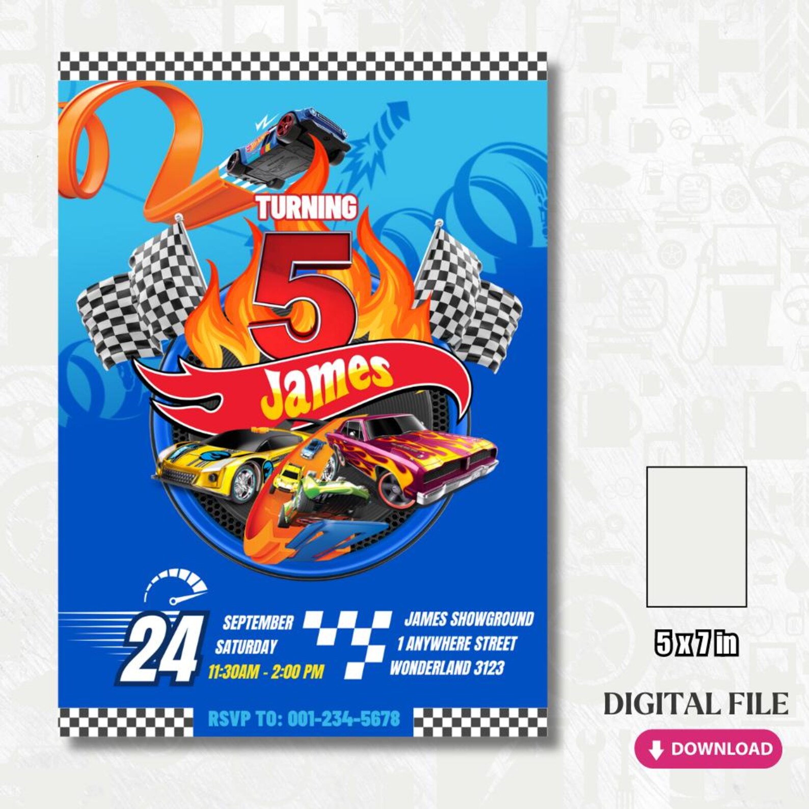 Printable Customized Hot Wheels Theme Birthday Invitation Card Digital ...