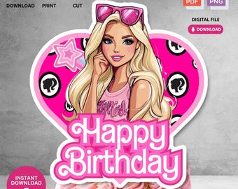 Instant Download Printable Birthday Cake Topper | Digital File for Princess Theme Kids Girls Birthday Cake Decorations | Not Editable