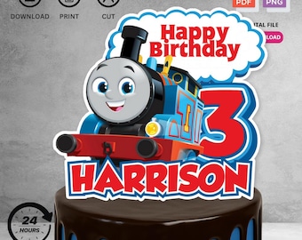 Personalized Printable Train Engine Birthday Cake Topper | Digital Download for Kids Birthday Party Decorations | Not Editable