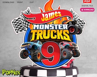 Personalized Printable Monster Trucks Theme Birthday Cake Topper | Digital Download for Kids Birthday Party Decorations | Not Editable