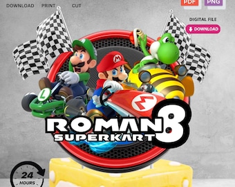 Gepersonaliseerde afdrukbare verjaardagstaarttopper | Digitaal bestand voor Super Kart thema Kids Birthday Party Decorations | Niet bewerkbaar