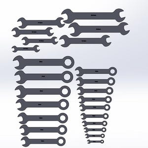 May include: A set of 16 wrenches in various sizes, ranging from 8mm to 32mm. The wrenches are made of metal and have a black finish.