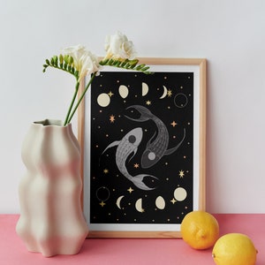 Yin Yang koi fish, Tui and La, Avatar, Moon phase art