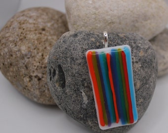 rainbow striped fused glass pendant, fused glass jewellery, jewellery-art-glass,  gifts for her, fused glass neclace