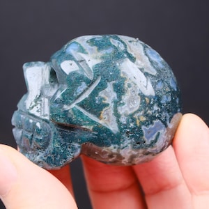 Moss Agate Skull Crystal Carving Polished (approx 2 inch each)