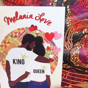 Zwarte Valentijnskaart, zwart paar, zwarte liefde, stijlvol, etnisch, divers, Afro-Amerikaanse zwarte kaart, paarkaart