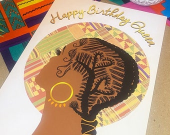 Black Girl Birthday Card, Black Woman, Black Greeting Cards, Classy, Ethnic, Diverse, African American Black Woman with Braids